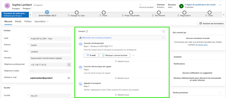 Vue fiche prospect des utilisateurs dans Séquences